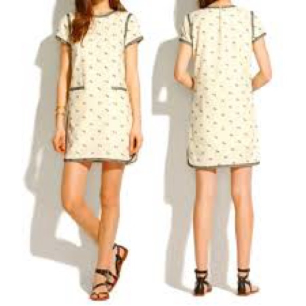 Madewell linen blend adorable dress with pockets and black embroidery